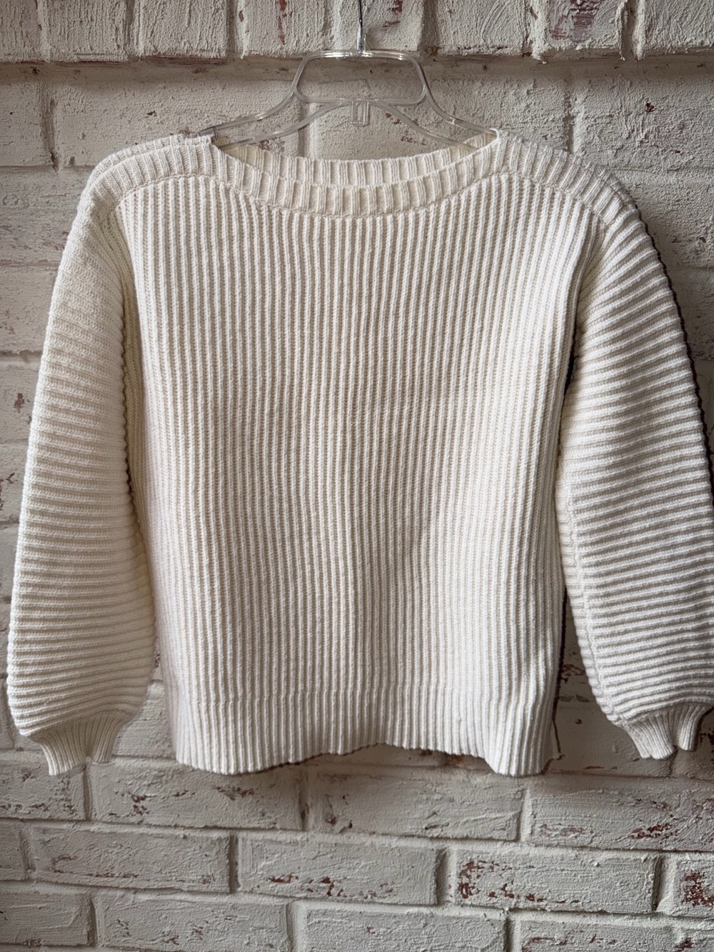 By Anthropologie Cream Ribbed Knit Sweater Oversized XS Side Slits- XS-M